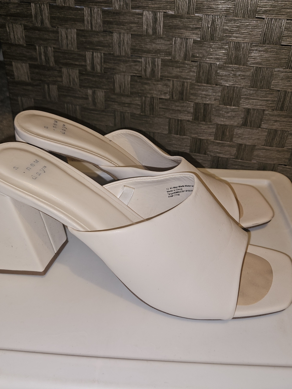 a new day Cream Square Toe Block Heel Slide Sandals